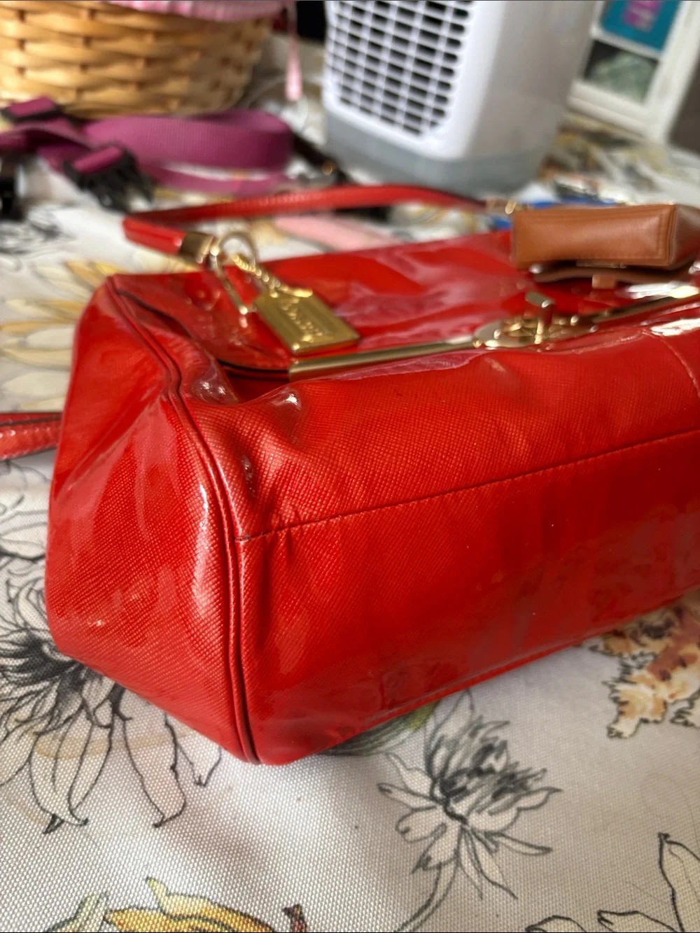 Coach Red Patent Satchel with Gold-Tone Hardware